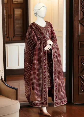 MEHROON SEMI PURE CHIFFON EMBROIDERED SHIRT,