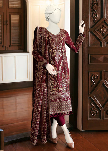 MEHROON SEMI PURE CHIFFON EMBROIDERED SHIRT,
