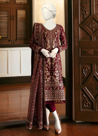 MEHROON SEMI PURE CHIFFON EMBROIDERED SHIRT,