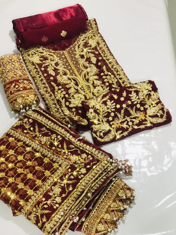 MEHROON SEMI PURE CHIFFON EMBROIDERED SHIRT,